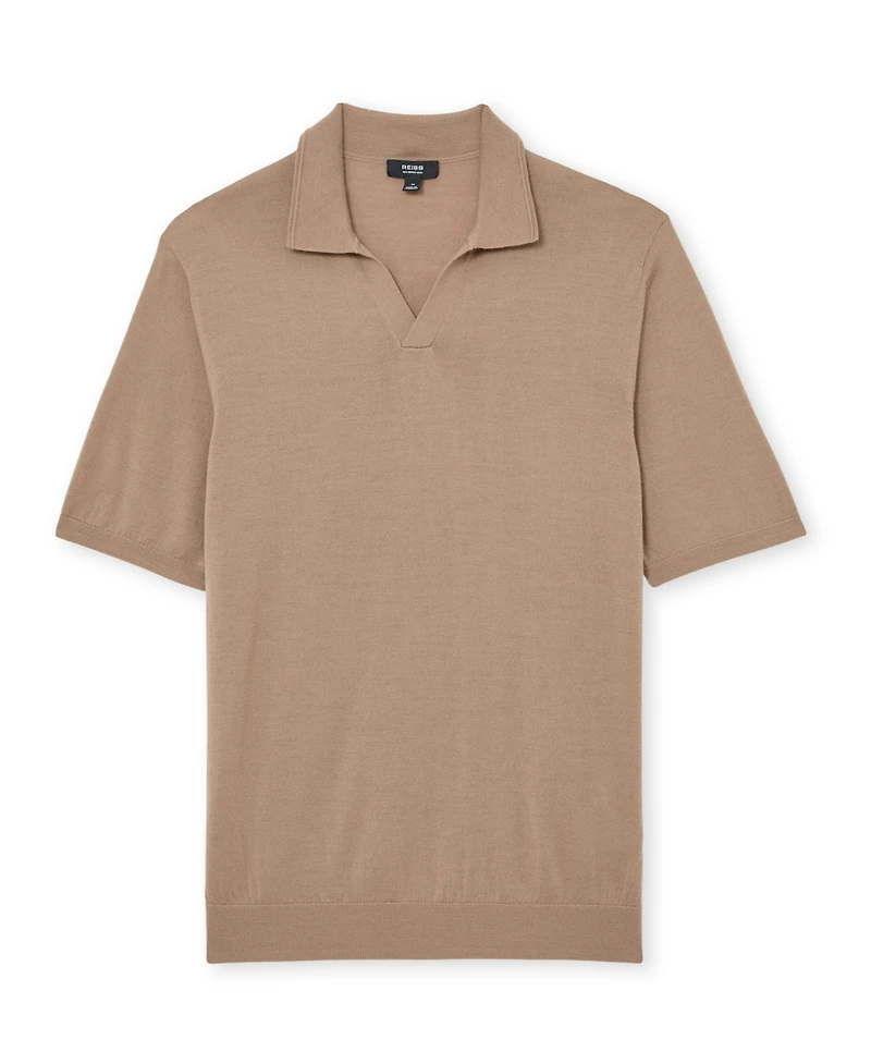 Reiss Men's Merino Wool Open Collar Polo Shirt