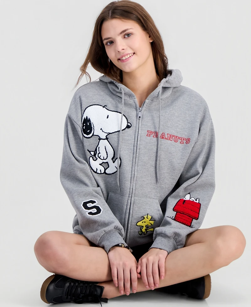 Snoopy Juniors' Patchwork Graphic Zip-Up Hoodie