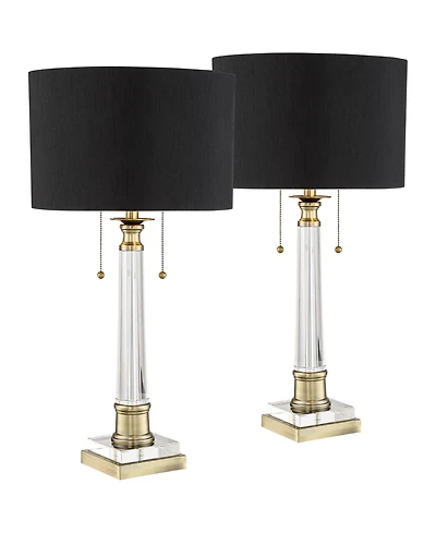 Vienna Full Spectrum Stephan 30" Tall Column Large Traditional End Table Lamps Set of 2 Pull Chain Clear Crystal Living Room