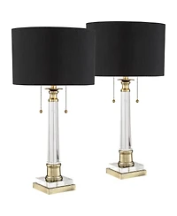 Vienna Full Spectrum Stephan 30" Tall Column Large Traditional End Table Lamps Set of 2 Pull Chain Clear Crystal Living Room