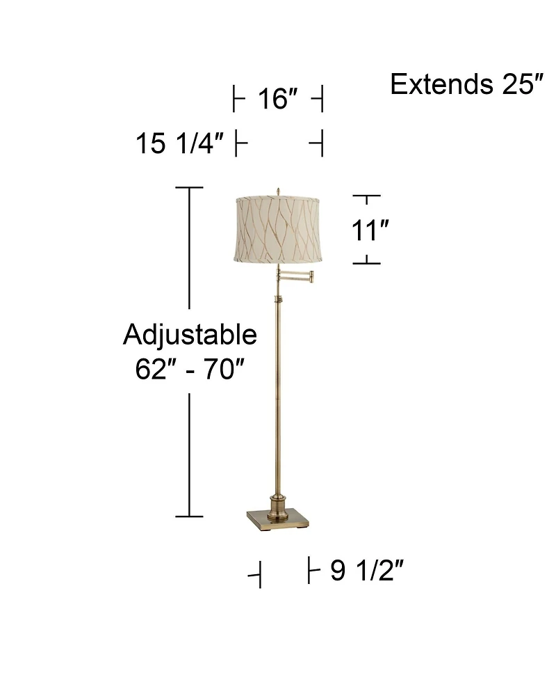 360 Lighting Westbury Traditional 70" Tall Standing Floor Lamp Skinny Adjustable Swing Arm Antique Brass Finish Drum Kinmen