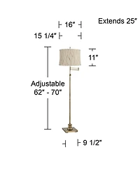 360 Lighting Westbury Traditional 70" Tall Standing Floor Lamp Skinny Adjustable Swing Arm Antique Brass Finish Drum Kinmen