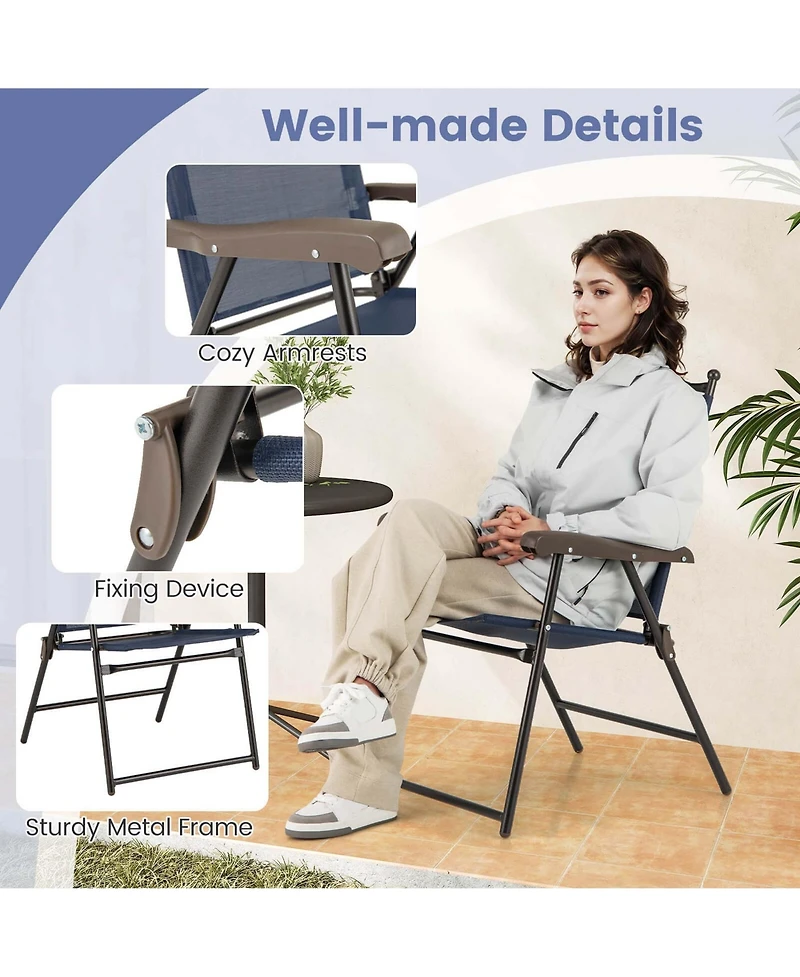 Costway Patio Folding Chairs Set of 2 with Armrests Outdoor Portable Camping Chairs
