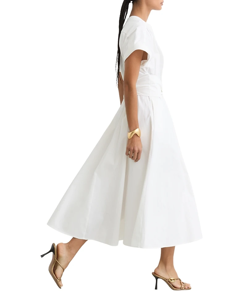 Reiss Women's Sally Cotton Short-Sleeve Belted Midi Dress with Stretch