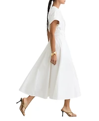 Reiss Women's Sally Cotton Short-Sleeve Belted Midi Dress with Stretch