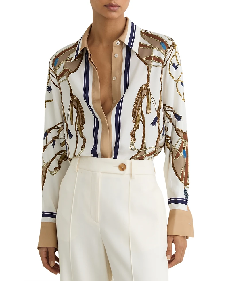 Reiss Women's Ellis Foulard-Print Concealed-Placket Shirt