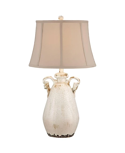 Regency Hill Isabella Country Cottage Table Lamp 27 Tall Crackle Ivory Ceramic Milk with Table Top Dimmer Bell Shade for Bedroom Living Room