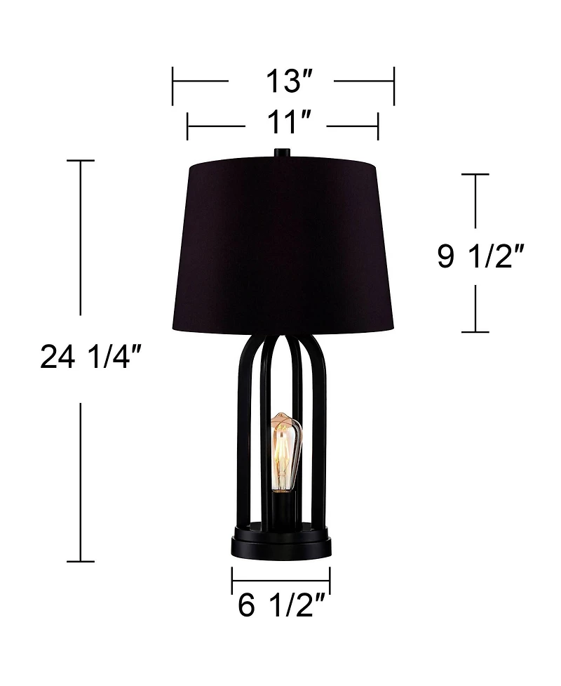 360 Lighting Marcel Industrial Table Lamps High Set of 2 with Usb Charging Port and Nightlight Led Drum Shade for Bedroom Bedside Desk