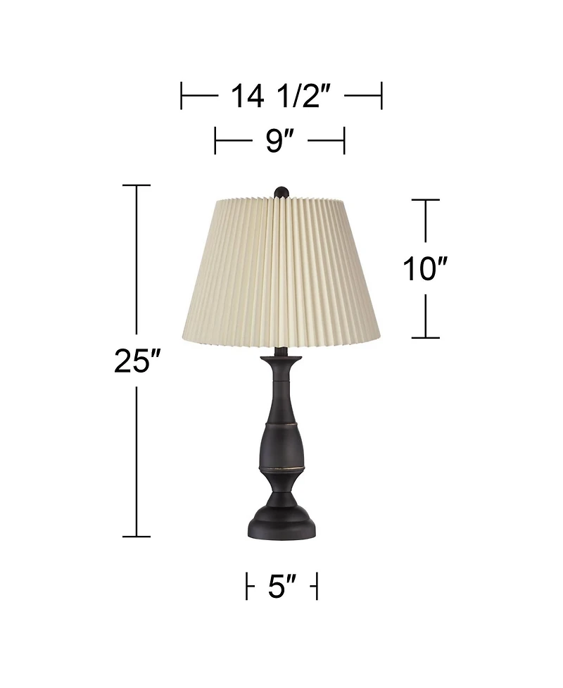 Regency Hill Ben Rustic Farmhouse Table Lamps 25" High Set of 2 Dark Bronze Metal Linen Pleated Shade for Bedroom Living Room Bedside Office