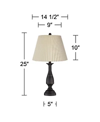 Regency Hill Ben Rustic Farmhouse Table Lamps 25" High Set of 2 Dark Bronze Metal Linen Pleated Shade for Bedroom Living Room Bedside Office