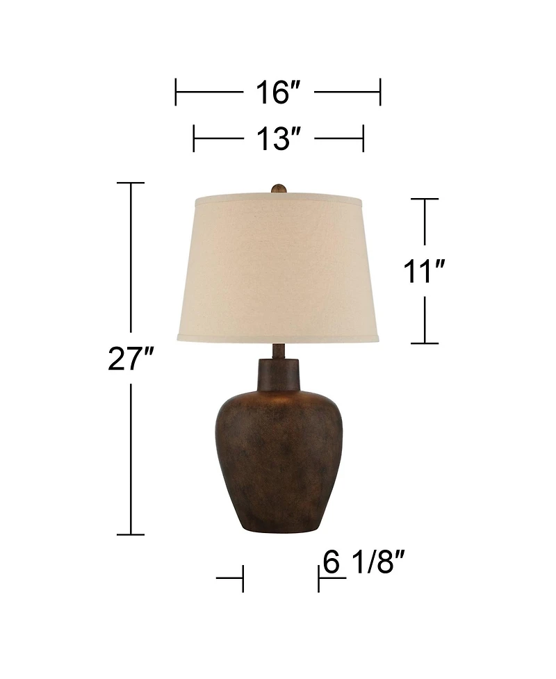 Regency Hill Glenn 27" Tall Urn Farmhouse Rustic Table Lamps Set of 2 WiFi Smart Socket Dark Terra Cotta Finish Living Room