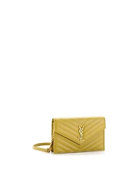 Pre-Owned Saint Laurent Small Classic Monogram Wallet on Chain Matelasse Chevron Leather