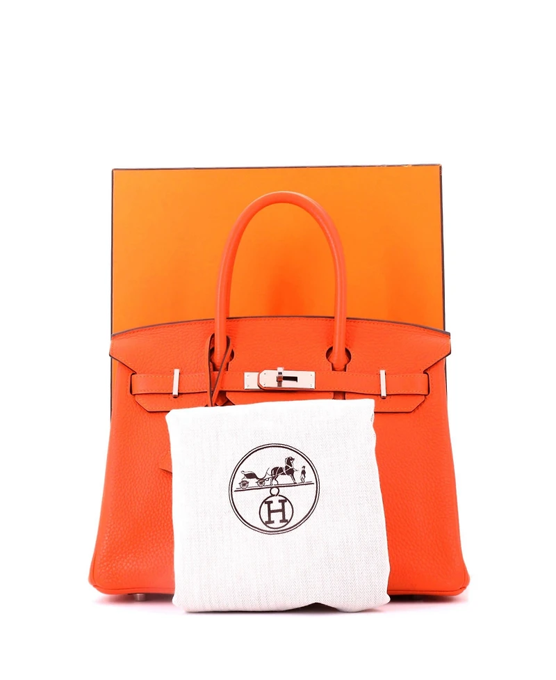 Pre-Owned HERMES Birkin 30 Handbag Orange Clemence with Palladium Hardware