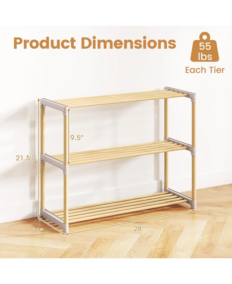 Sugift 3/4-Tier Solid Wood Shoe Rack with Slatted Open Shelves-3-Tier