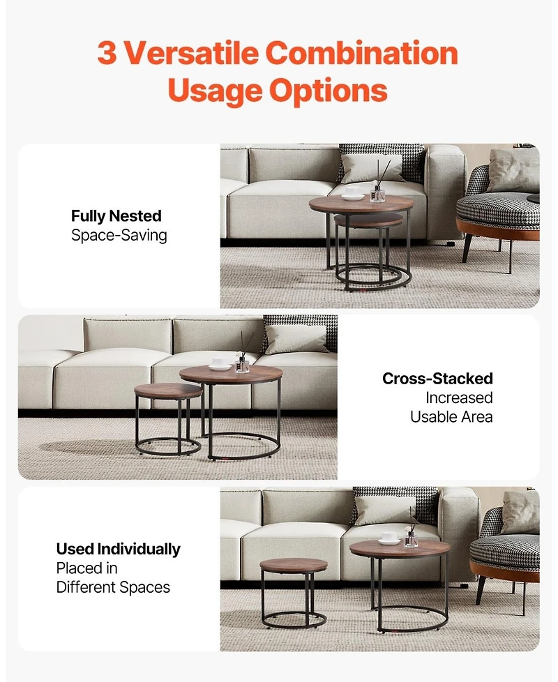 Gouun Round Nesting Coffee Table Set of 2 for Small Spaces