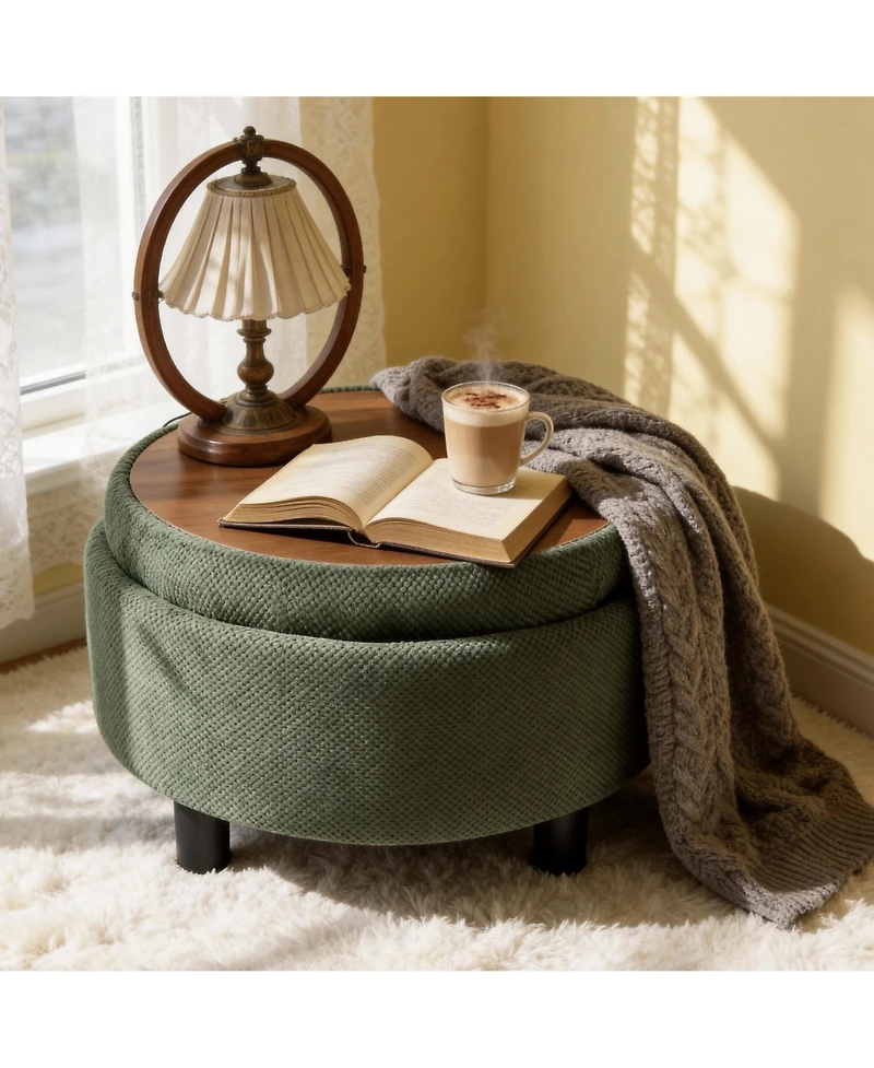 Rainsken 25" Round Storage Ottoman