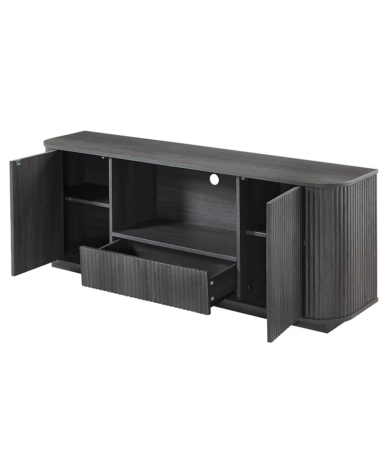 Rainsken 64" Fluted Tv Stand, Mid Century Modern Entertainment Center with 2 Doors, 1 Drawer and Open Shelf, Media Console Table for Living Room