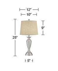Regency Hill Blair Traditional Table Lamps 25" High Set of 2 Brushed Nickel Burlap Drum Shade for Bedroom Living Room Bedside Nightstand Office House