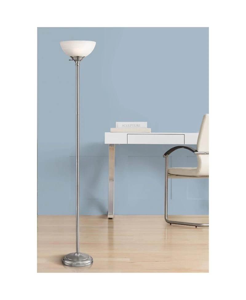 360 Lighting Modern Torchiere Floor Lamp with Usb Charging Port Tall Satin Nickel Alabaster Glass Shade Living Room Reading