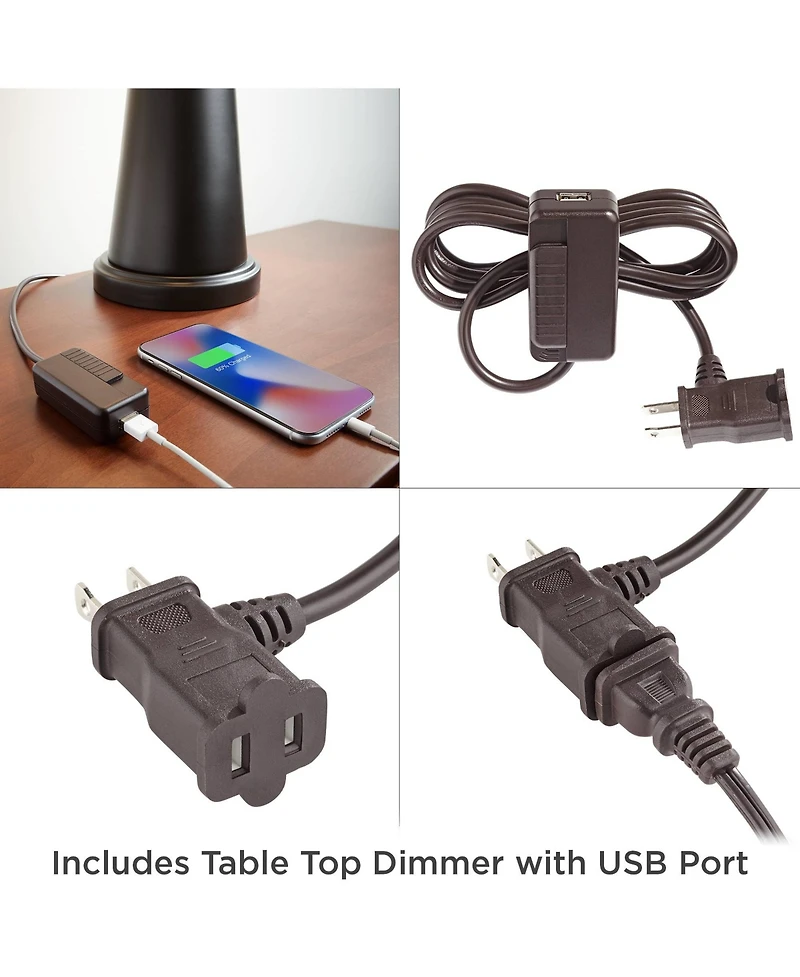 360 Lighting Kory Industrial Table Lamp 29" Tall Bronze Metal with Usb Charging Port Rectangular Shade for Bedroom Living Room Bedside Nightstand Kids