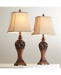 Regency Hill Exeter 30 Tall Large Traditional End Table Lamps Set of 2 WiFi Smart Socket Wood-Tone Finish Living Room Bedroom