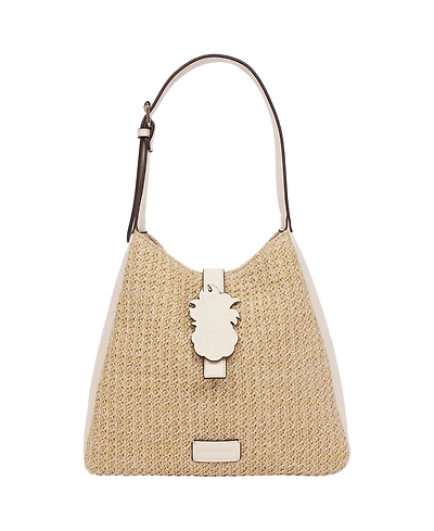 Tommy Bahama Logo Tab Raffia Hobo Bag – Woven Straw Shoulder Bag with Pineapple Accent