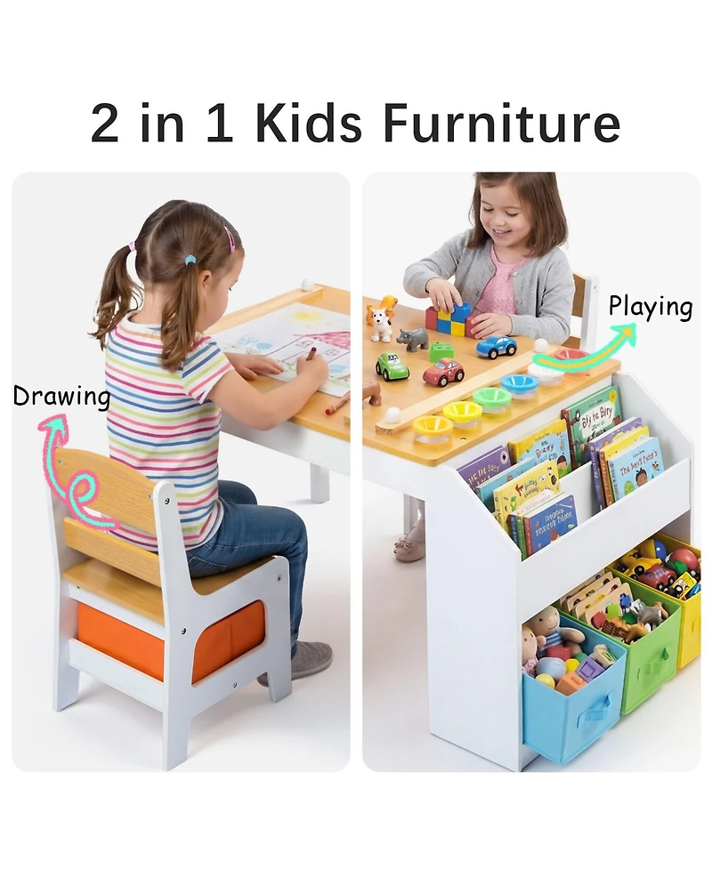 Kinder King 3-in-1 Kids Table and Chair Set with Paper Roll Holder Storage for Art, Crafts, Reading