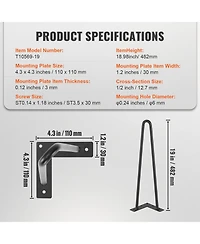 Sugift Hairpin Furniture Legs, 19", Heavy Duty Metal Legs for Diy Projects, 4PCS Black