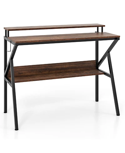 Sugift Space Saving Computer Desk with Monitor Stand and Extra Storage Shelf for Work Study-Rustic Brown