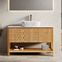 Sillysis Modern Bathroom Vanity with Fluted Solid Wood Doors, Carrara Sintered Stone Top