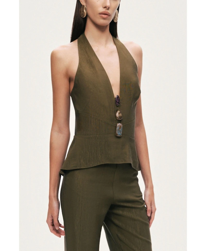 Nocturne Women's Halter Neck Peplum Top