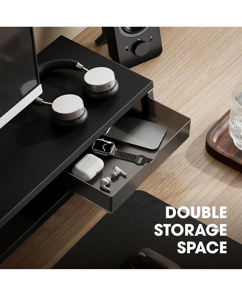 Gnuadz Monitor Stand Riser Drawer 2 Tier Wooden Desk Shelf