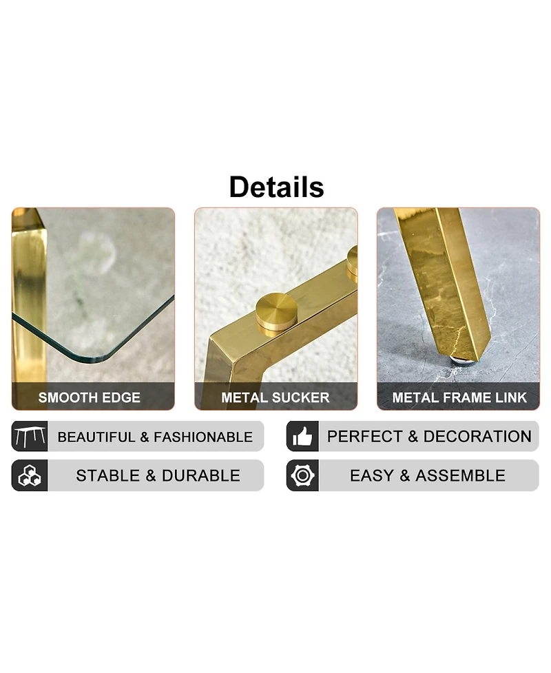 Streamdale Furniture Modern minimalist rectangular glass dining table with golden metal legs.