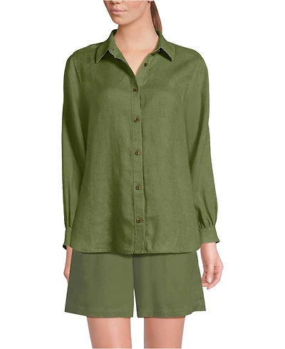 Lands' End Women's Linen Long Sleeve Feminine Shirt