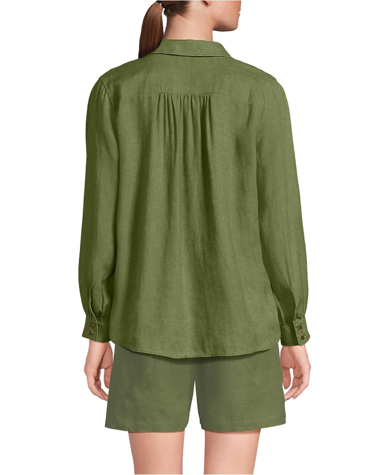 Lands' End Women's Linen Long Sleeve Feminine Shirt