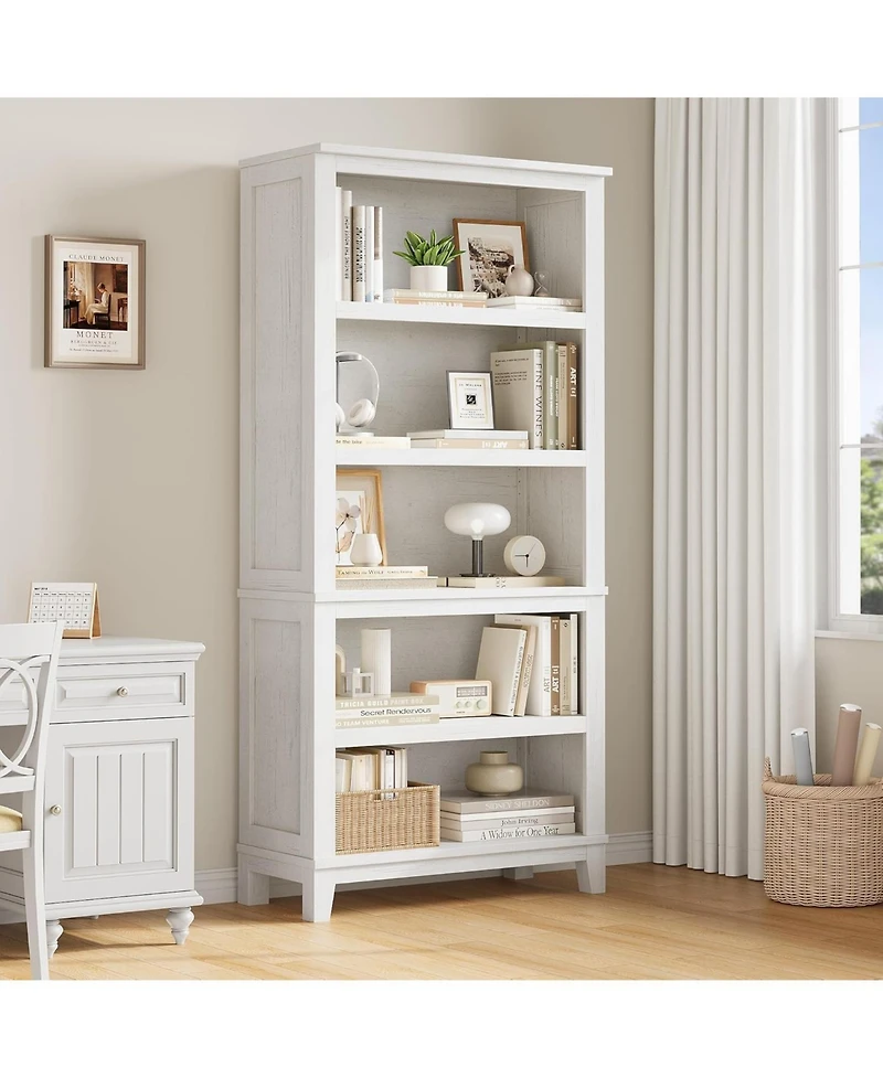 gaomon 71" Tall 5-Tier Farmhouse Wooden Bookcase with Adjustable Shelves