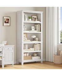 gaomon 71" Tall 5-Tier Farmhouse Wooden Bookcase with Adjustable Shelves