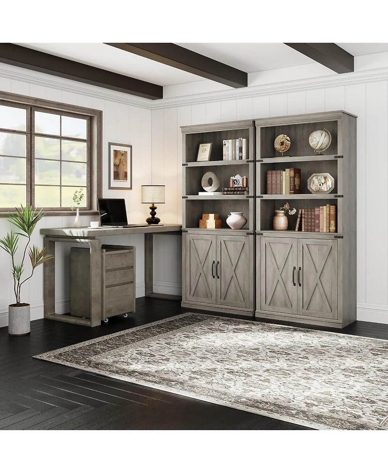 gaomon 68.7" 5-Tier Farmhouse Wooden Bookcase with Cabinet Doors, Bookshelf for Home and Bedroom