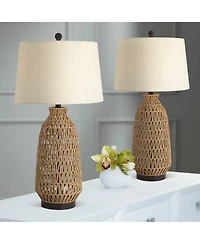 360 Lighting San Carlos 29" Tall Farmhouse Rustic Modern End Table Lamps Set of 2 Rattan Living Room Bedroom