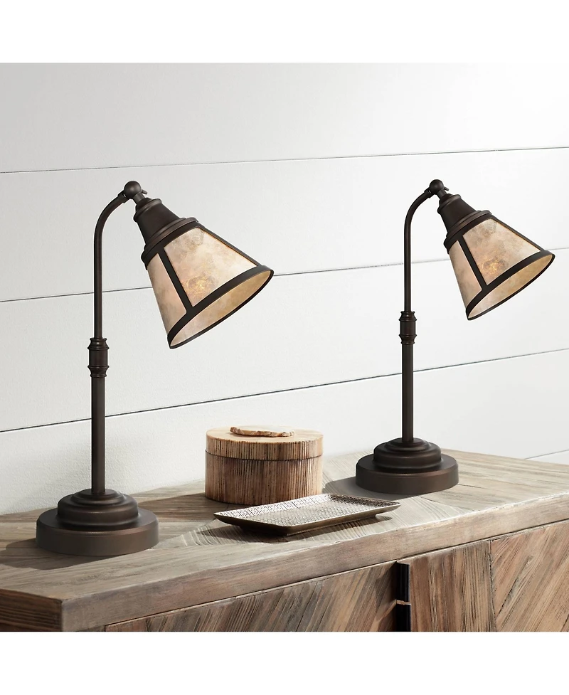 Regency Hill Malta 18 1/2" High Small Farmhouse Rustic Desk Lamps Set of 2 Adjustable Satin Bronze Finish Home Office