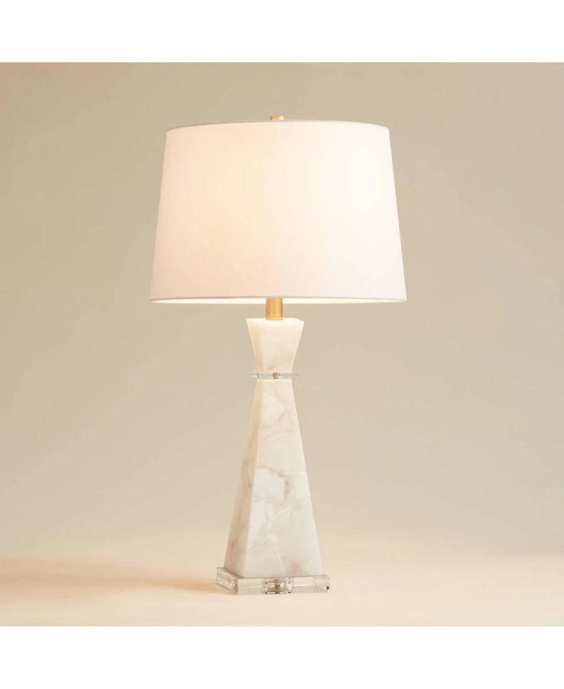 Possini Euro Design Marcy " Tall Modern Glam Table Lamp White Finish Alabaster Single Shade Living Room Bedroom Bedside