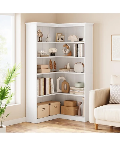 gaomon 72.8" Tall 5-Tier L-Shaped Wooden Corner Bookshelf with Open Storage