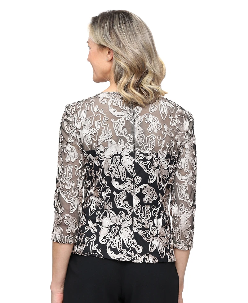 Alex Evenings Petite Boat Neck 3/4-Sleeve Top