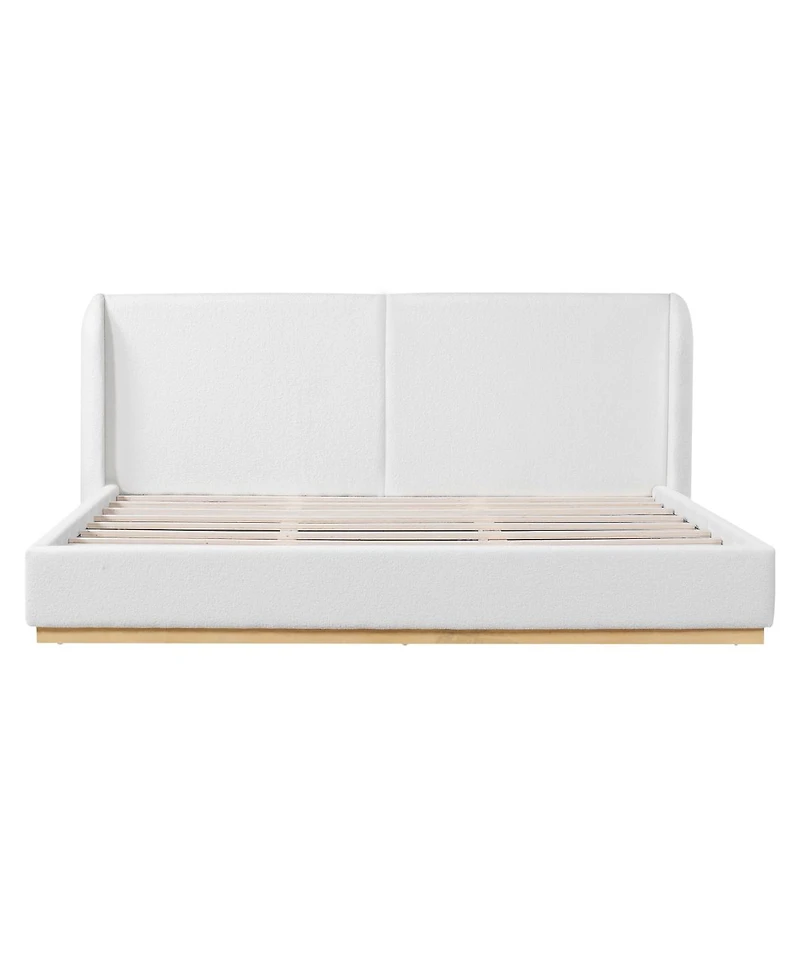 Streamdale Furniture Modern Boucle Winged Bed Frame with Enclosed Wood Base, King Size