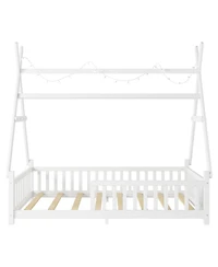 Streamdale Furniture Twin House Bed with Light, Low Floor, Fence and Roof