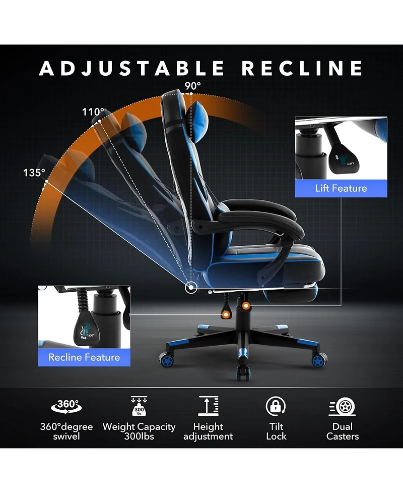 gaomon Gaming Chair, Computer Chair with Massage Lumbar Support and Footrest Height Adjustable Ergonomic with 360-Swivel Seat and Headrest.