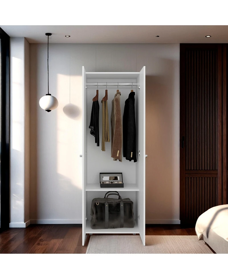 Flynama Armoire 66.9 Inch High 2 Doors 2 Shelves Bedroom Storage Cabinet with Hanging Rod