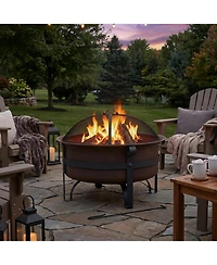 Outdoor Camping or Backyard Large Round Cauldron Fire Pit Bowl with Log Poker and Spark Screen - 29"