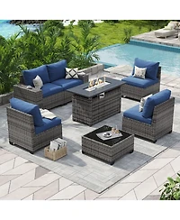 Aoxun 7-Piece Wicker Outdoor Sectional Sofa Set with Cushions with Propane Fire Pit Table