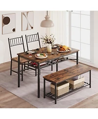 gaomon Dining Table Set for 4, Kitchen and 2 Chairs with Storage Bench, 47.2" Rectangular Wine Racket